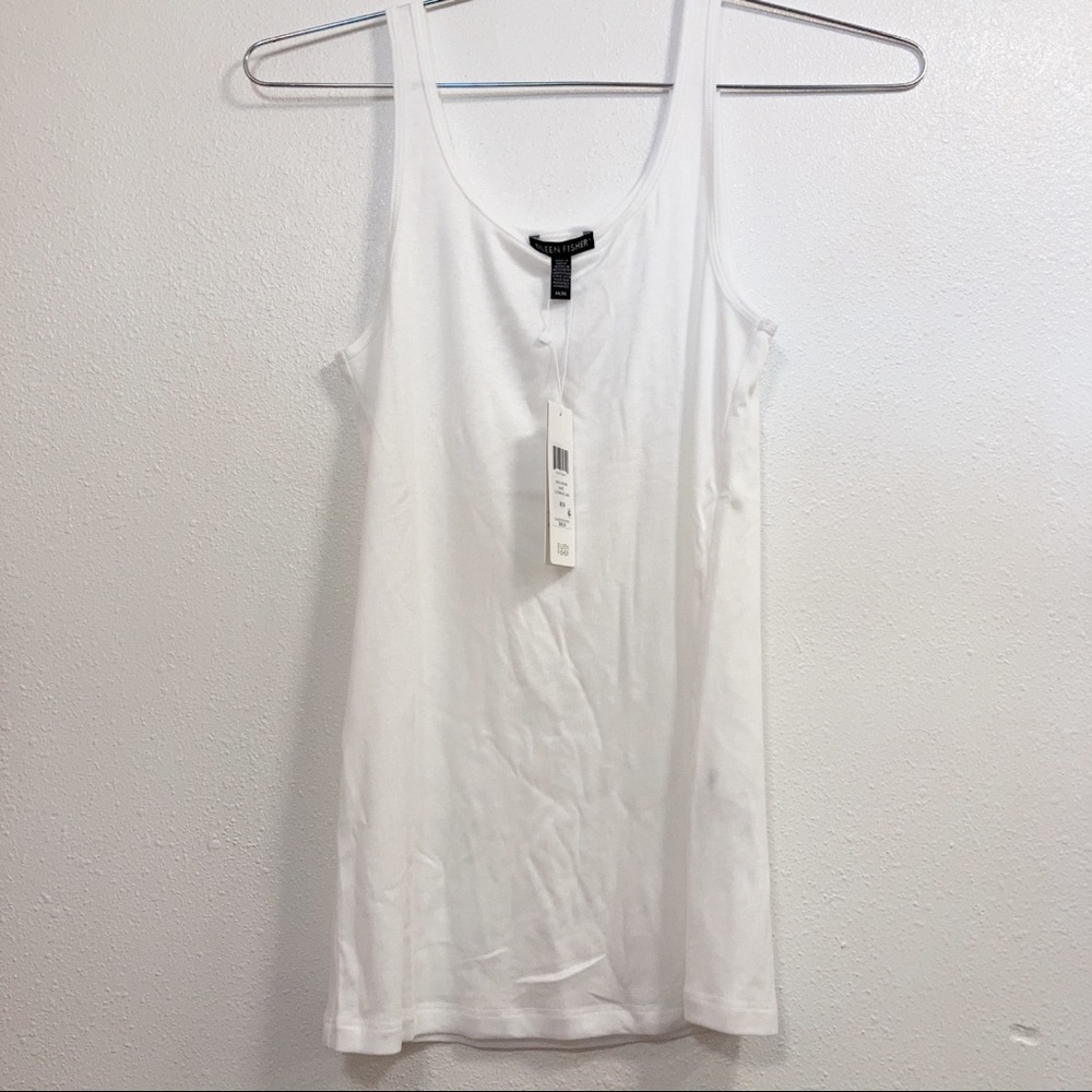 Eileen Fisher "LAST ONE" SOFT White Micro Tencel Rib Stretch Scoop Neck Tank Top - Picture 3 of 8